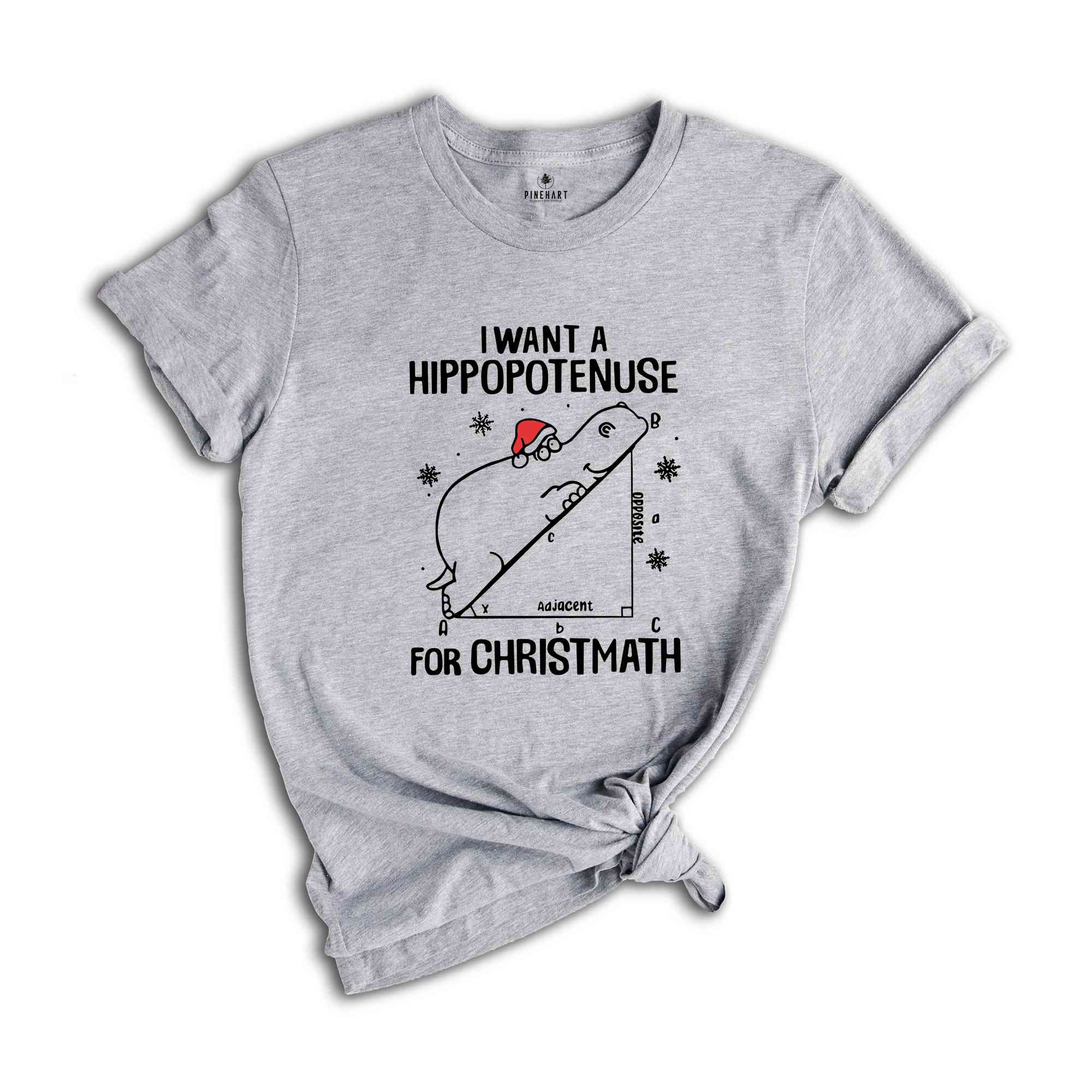 I Want A Hippopotenuse For Christmas T-Shirt, Funny Geometry Tee, Christmas Math Shirt, Christmas Math Teacher Gift