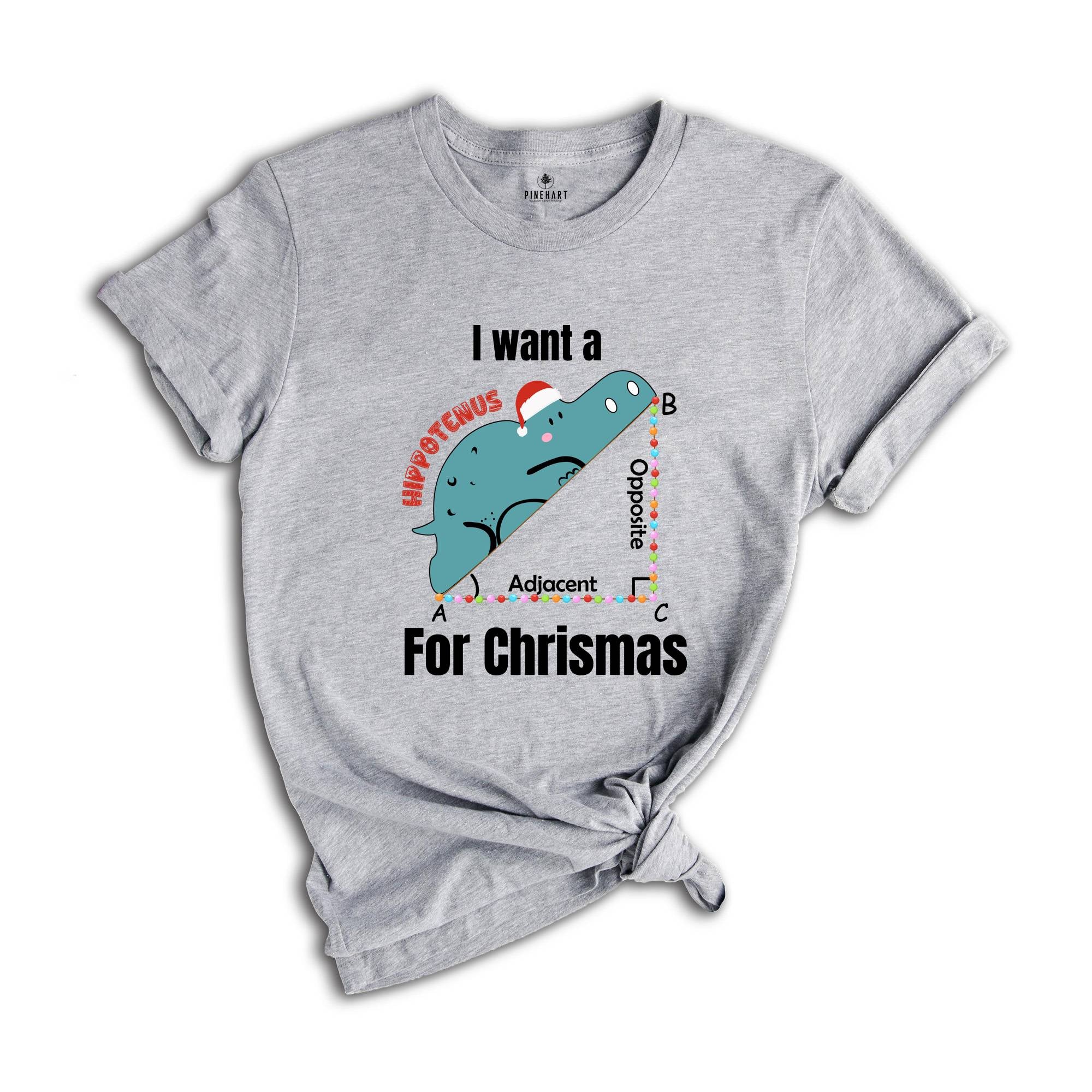 I Want A Hippopotenuse For Christmas T-Shirt, Funny Geometry Tee, Christmas Math Teacher Gift, Geometree Shirt, Cute Christmas Animal Shirt