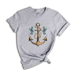 Anchor Birds Shirt, Gift for Sailor, Nautical Shirt, Captain Shirt, Summer T-Shirt, Sailor Shirt, Beach Shirt, Marina Shirt