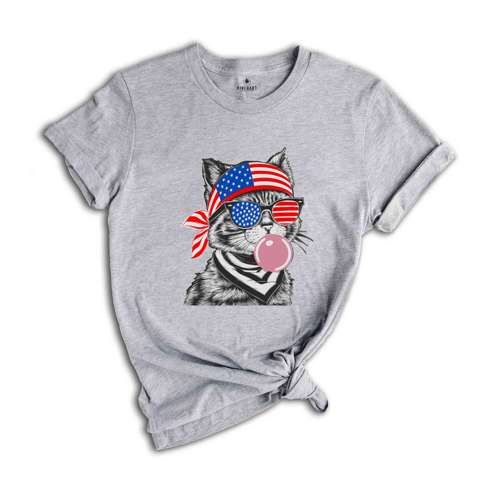 4th of July cat Shirt, Patriotic cat Shirt, Bubble Gum Cat Shirt, 4th of July Gift, Cat blowing Bubble Gum Shirt, Bubblegum Cat Tee