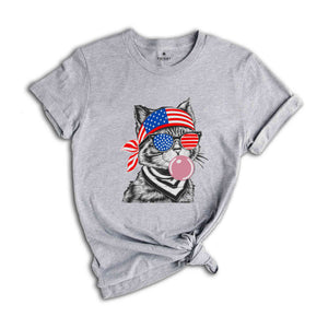 4th of July cat Shirt, Patriotic cat Shirt, Bubble Gum Cat Shirt, 4th of July Gift, Cat blowing Bubble Gum Shirt, Bubblegum Cat Tee