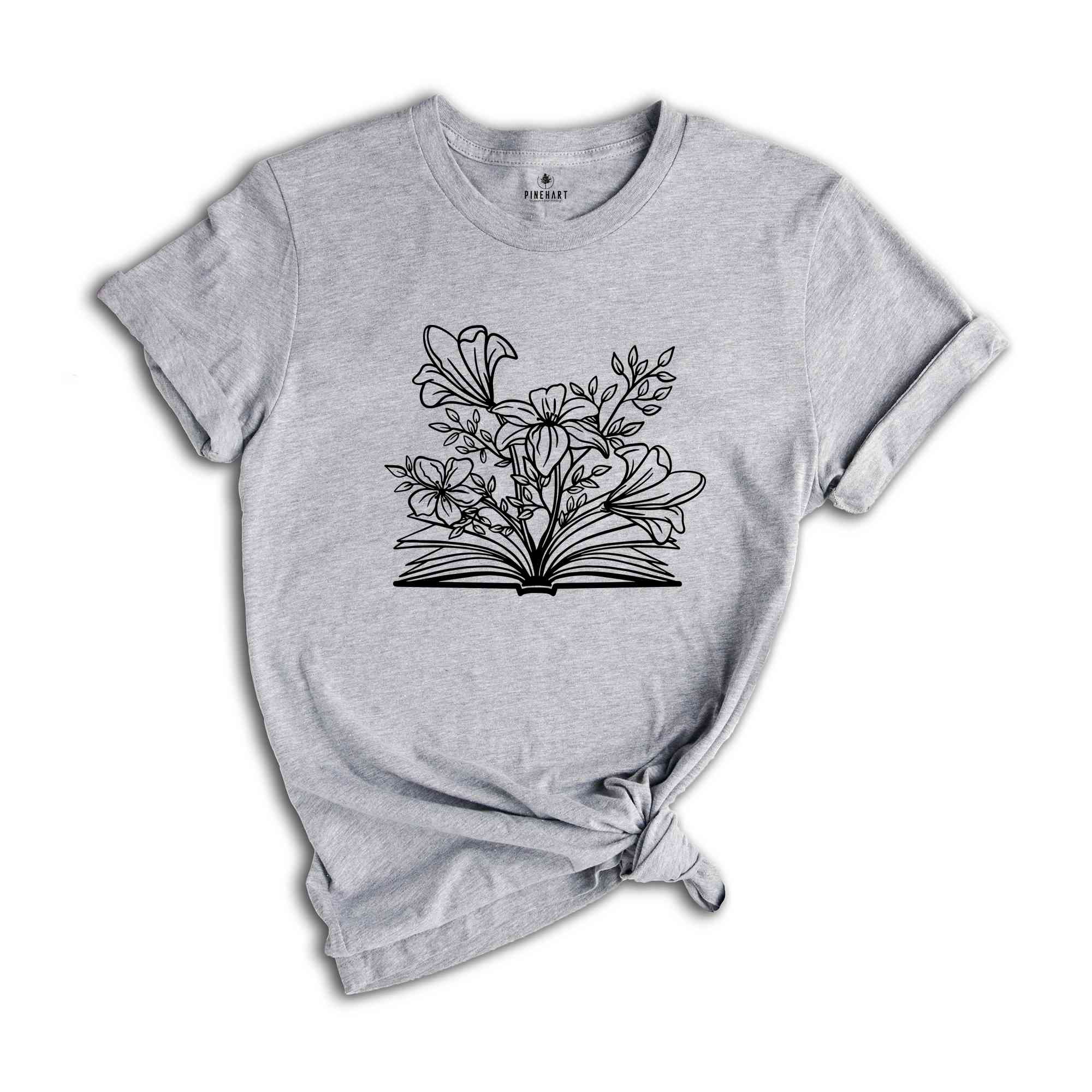 Book And Flower Shirt, Book Lover Gift, Book Lover Shirt, Floral Tshirt, Botanic Lover Tee, Nature Lover Shirt, Wildflower Gift