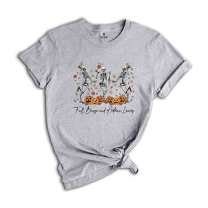 Fall Breeze and Autumn Leaves Shirt, Thanksgiving Family Shirt, Dancing Skeletons Shirt, Spooky Fall Shirt, Pumpkin Shirt Gift