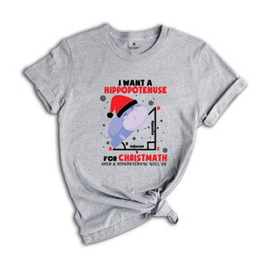 I Want A Hippopotenuse For Christmas T-Shirt, Funny Geometry Tee, Christmas Math Shirt, Christmas Math Teacher Gift