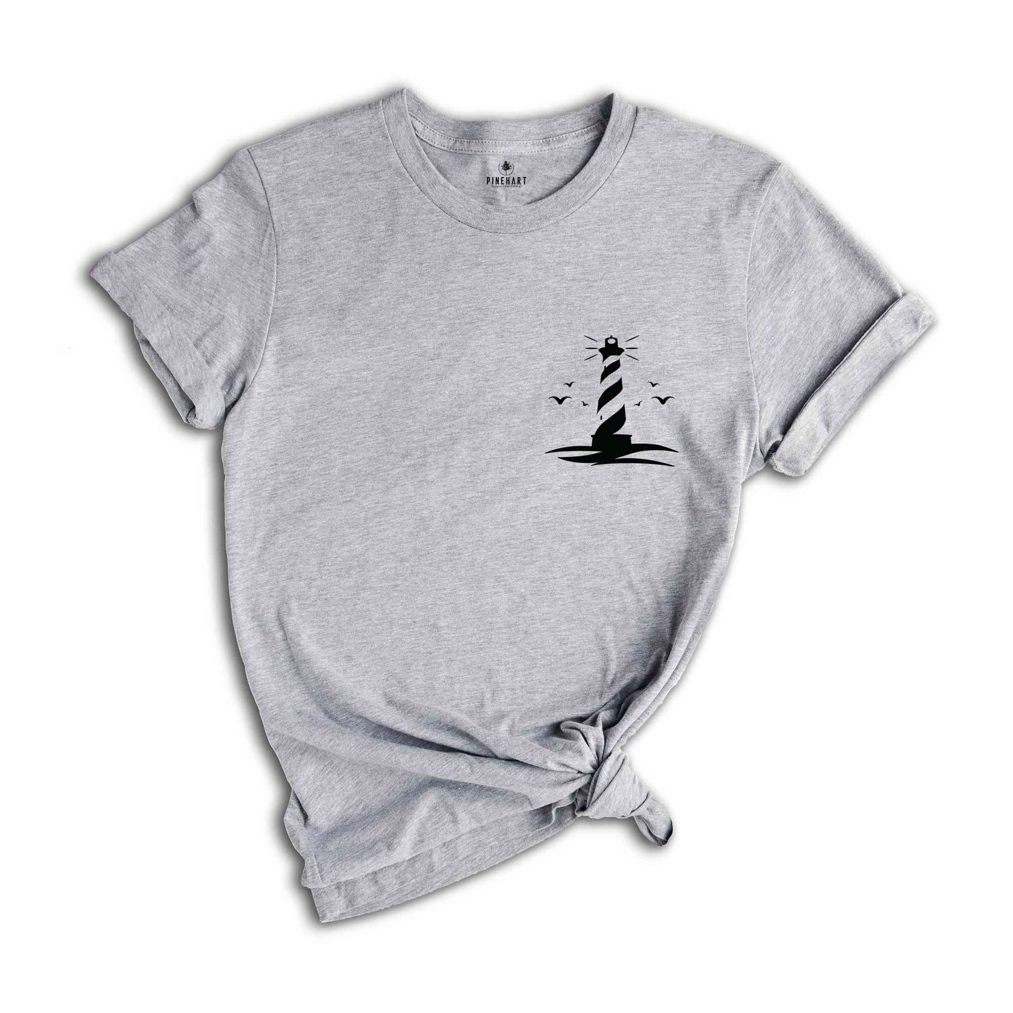 Lighthouse Pocket Shirt, Lighthouse and Seagulls T-Shirt, Cool Lighthouse T-Shirt, Girls Travel Shirts, Lighthouse Tee