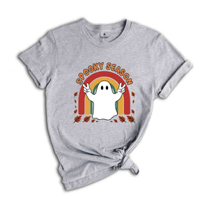 Spooky Season Shirt, Retro Halloween Shirt, Cute Ghost Shirt, Fall Rainbow Shirt, Autumn Shirt, Halloween Women's Shirt