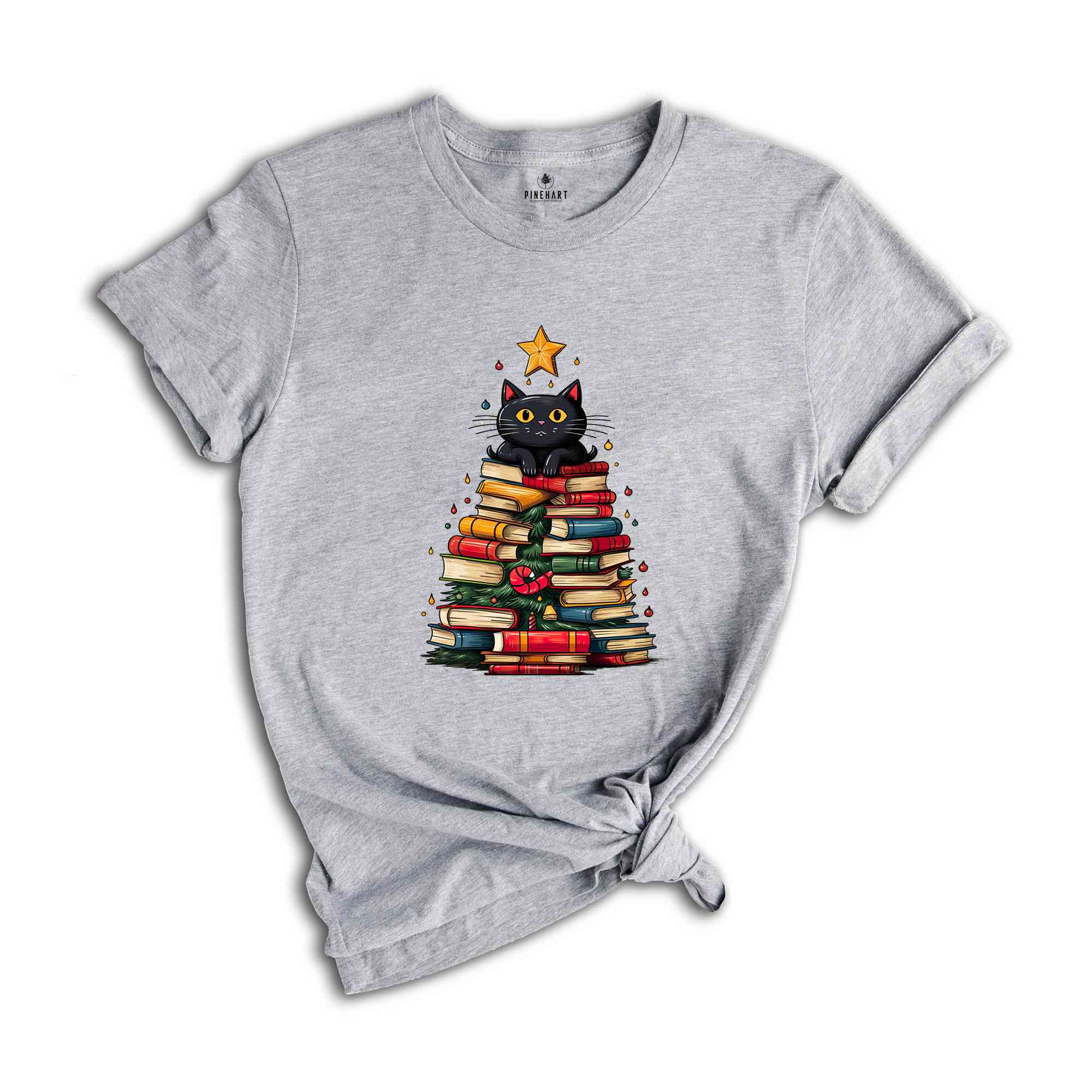 Christmas Cat Shirt, Christmas Book Tree Shirt, Cute Christmas Shirt, Xmas Gift, Christmas Tree Shirt, Christmas Party Shirt, New Year Tee,