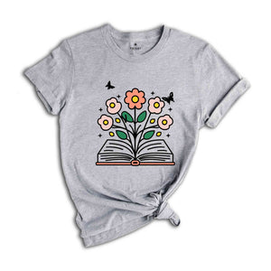 Flowers Shirt, Reading Book Shirt, Minimalist Wild Flower Shirt, Librarian Shirt Gifts, Floral Book Shirts, Gifts for Bookworm