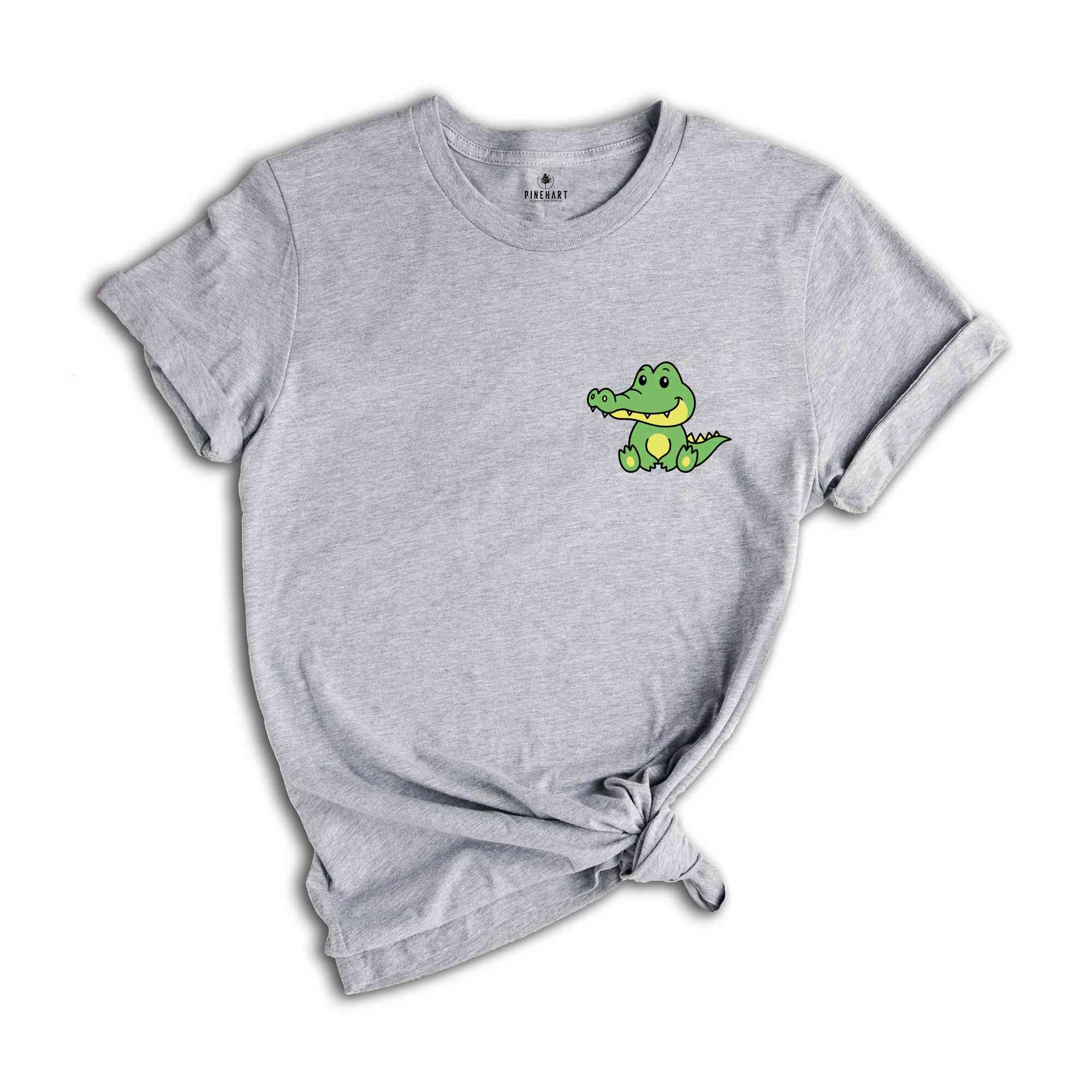 Cute Pocket Crocodile T-Shirt, Lovely Crocodile Shirt, Cute Pocket Animal T-Shirt, Sitting Crocodile Shirt