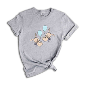 Bunny Balloons Shirt, Cute Rabbit T-shirt, Easter Bunny Gift, Kids Easter Tee, Happy Easter Day Gift