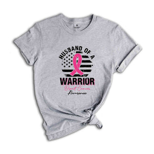 Breast Cancer Awareness Shirt, USA Flag Graphic Shirt, Cancer Support Gift, Fighter Clothing, Gift for Her, Husband Of A Warrior Shirt