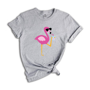 Flamingo With Drink Shirt, Summertime Shirt, Flamingo Lover, Vacation Shirt, Flamingo Shirt, Women's Shirt, Beach Shirt, Girls Trip Shirt