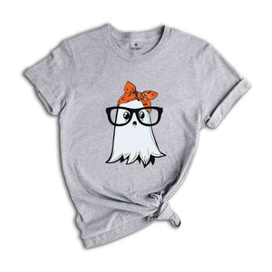 Funny Cute Ghost with Glasses Halloween T-Shirt, Spooky Ghost Tee, Funny Halloween Shirt, Cute Halloween Party Shirt