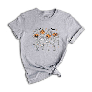 Dancing Skeleton Pumpkin Shirt, Retro Halloween Shirt, Funny Fall Halloween Party Shirt, Spooky Season Skeleton Shirt