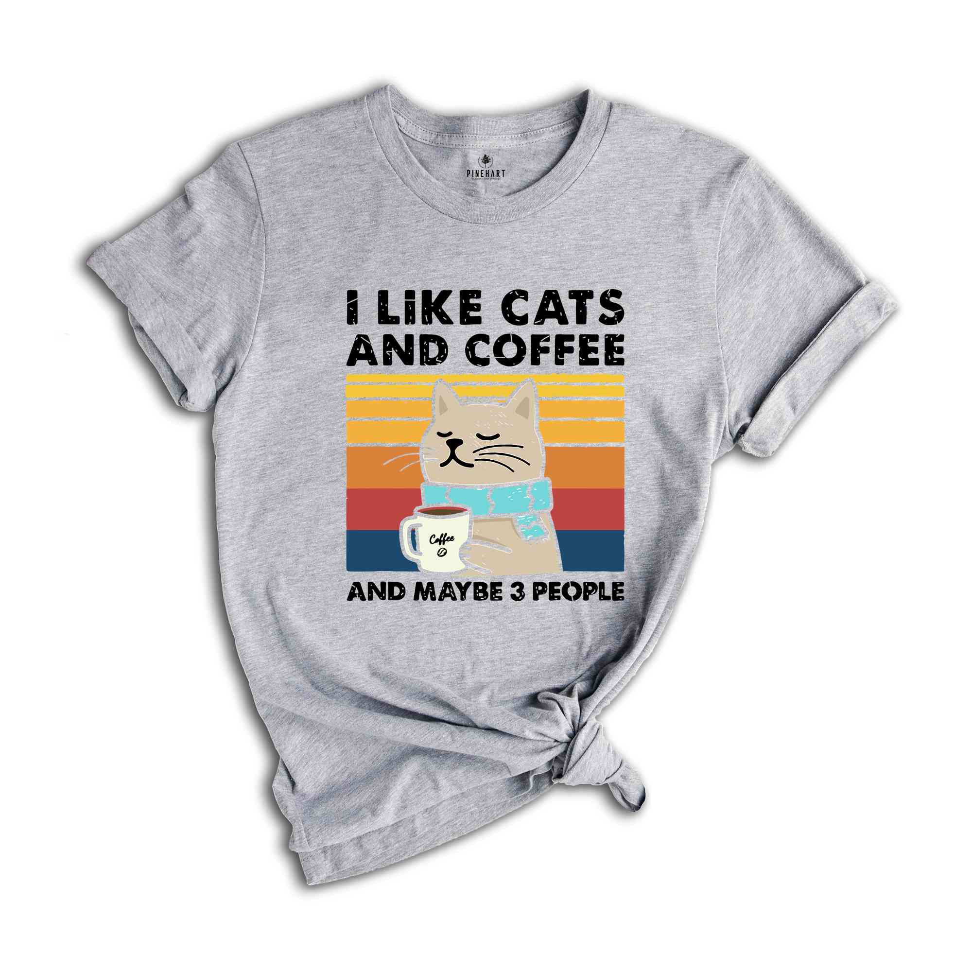 I Like Cats And Coffee And Maybe 3 People Shirt, Coffee Lover T-Shirt, Funny Cat Shirt, Cat Mom Gift, Cat Lover Shirt, Retro Coffee Shirt