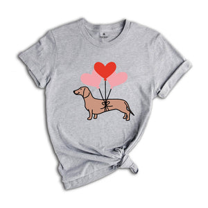 Cute Dachshund Shirt, Love Heart Balloon Tee, Happy Valentine's Day Gift, Dog Lover Tshirt, Valentine Dog Shirt