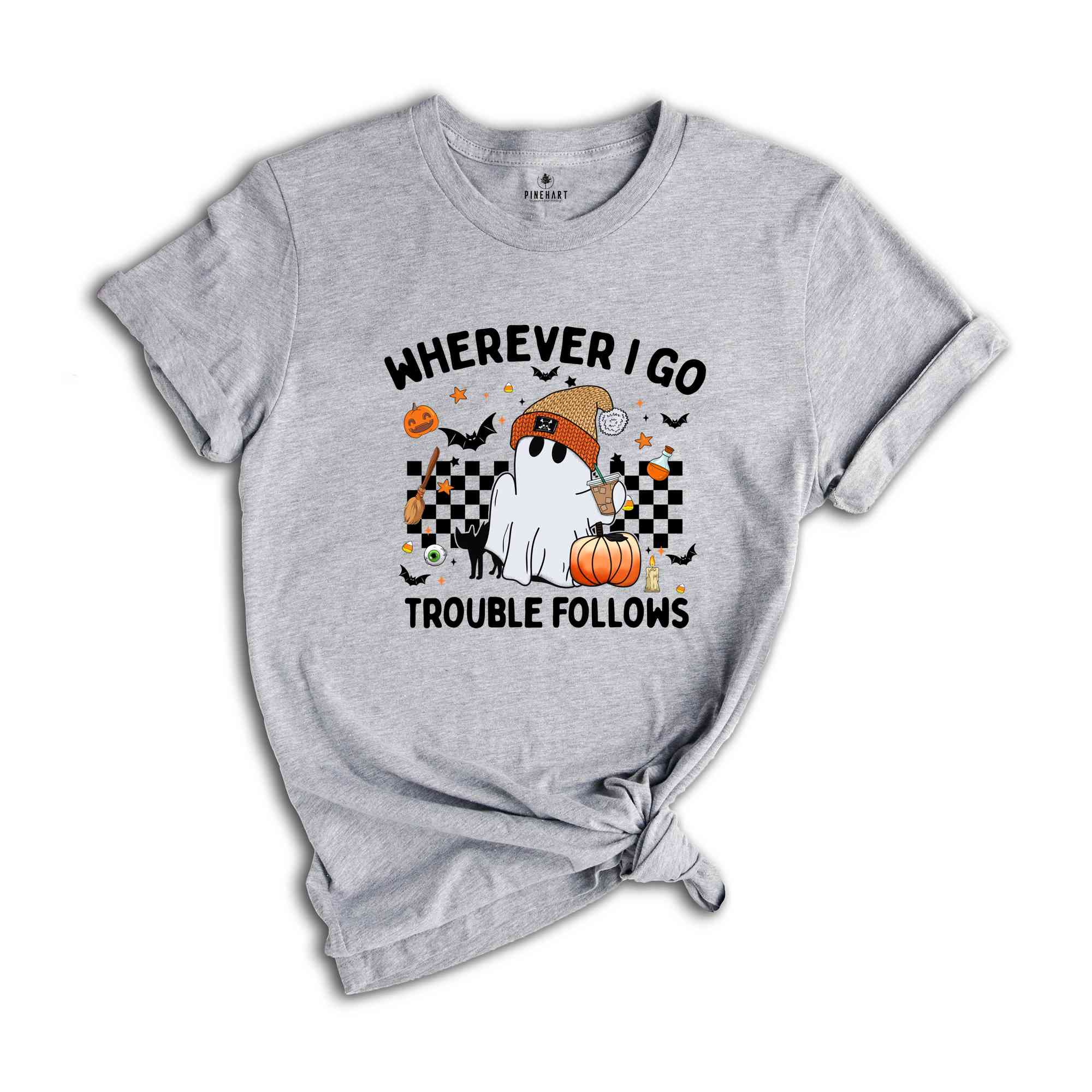 Wherever I Go Trouble Follows T-Shirt, Matching Halloween Shirts, Spooky Season Tee, Retro Funny Couple Halloween Gifts