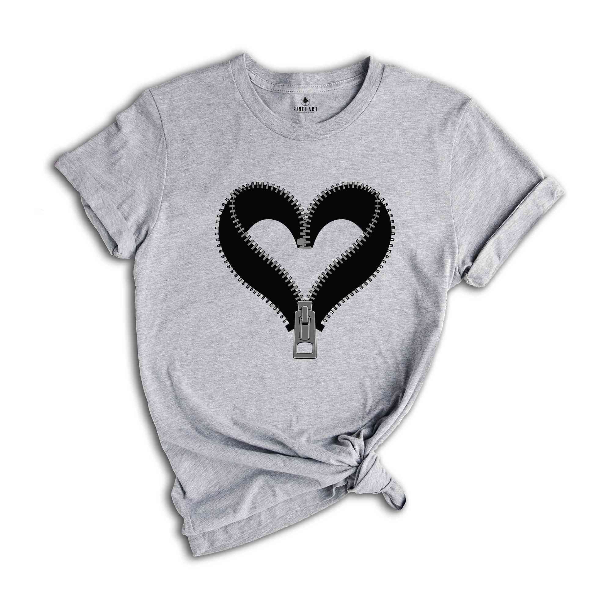 Zipper Heart Shirt, Heart Shirt, Romantic Heart Gift, Heart Shirt, Retro Heart Inspired Shirt, Minimalistic Zipped Heart Shirt