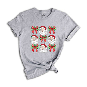 Coquette Christmas Bow Shirt, Santa Face Shirt, Candy Cane Shirt, Cute Christmas Shirt, Christmas Gift, Santa Shirt, Xmas Shirt