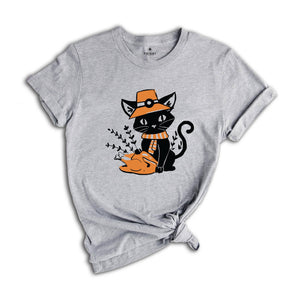 Cute Thanksgiving Cat Shirt, Black Cat Shirt, Funny Thanksgiving Tee, Turkey Day Shirt, Fall Shirt, Dinner Day Shirt