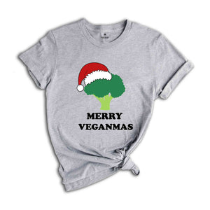 Merry Veganmas T-Shirt, Xmas Vegan Costume, Christmas Party Tee, Broccoli With Christmas Lights and Santa Hat Shirt, Christmas Gift