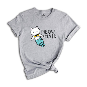 Meow Maid Cat Shirt, Cat Owner Gift, Funny Cat Shirt, Birthday Party Shirt, Lovely Cat Tee, Mermaid Theme T-shirt