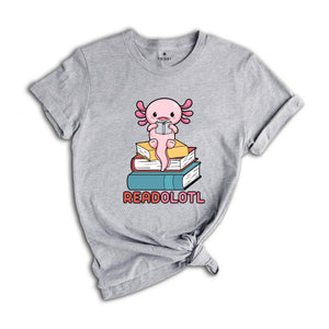 Readolotl Cute Shirt, Library T-Shirt, Bookworm Gift Tee, Axolotl Book Lover Tee, Librarian Gift, Book Lover Gift