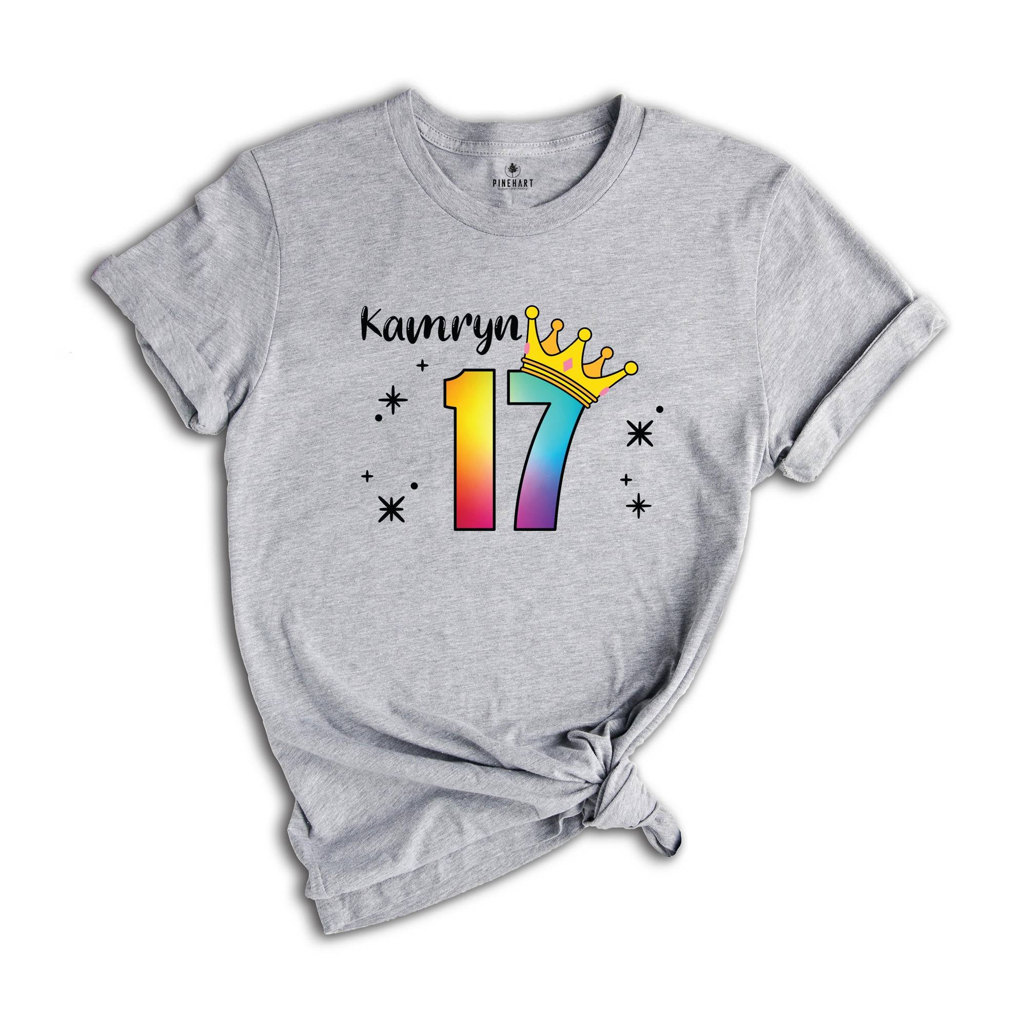 Personalized Names 17 Birthday Shirt, Crown 17th Birthday Shirt, Rainbow Birthday Shirt, Birthday Party Shirt, Toddler Birthday Shirt