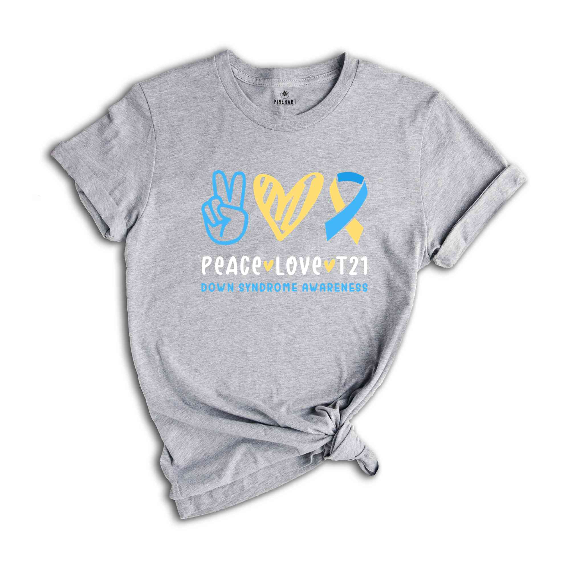 Peace Love T21 Down Syndrome Awareness Shirt, Support Shirt, Blue Yellow Ribbon, Extra Chromosome Shirt, Down Syndrome Shirt