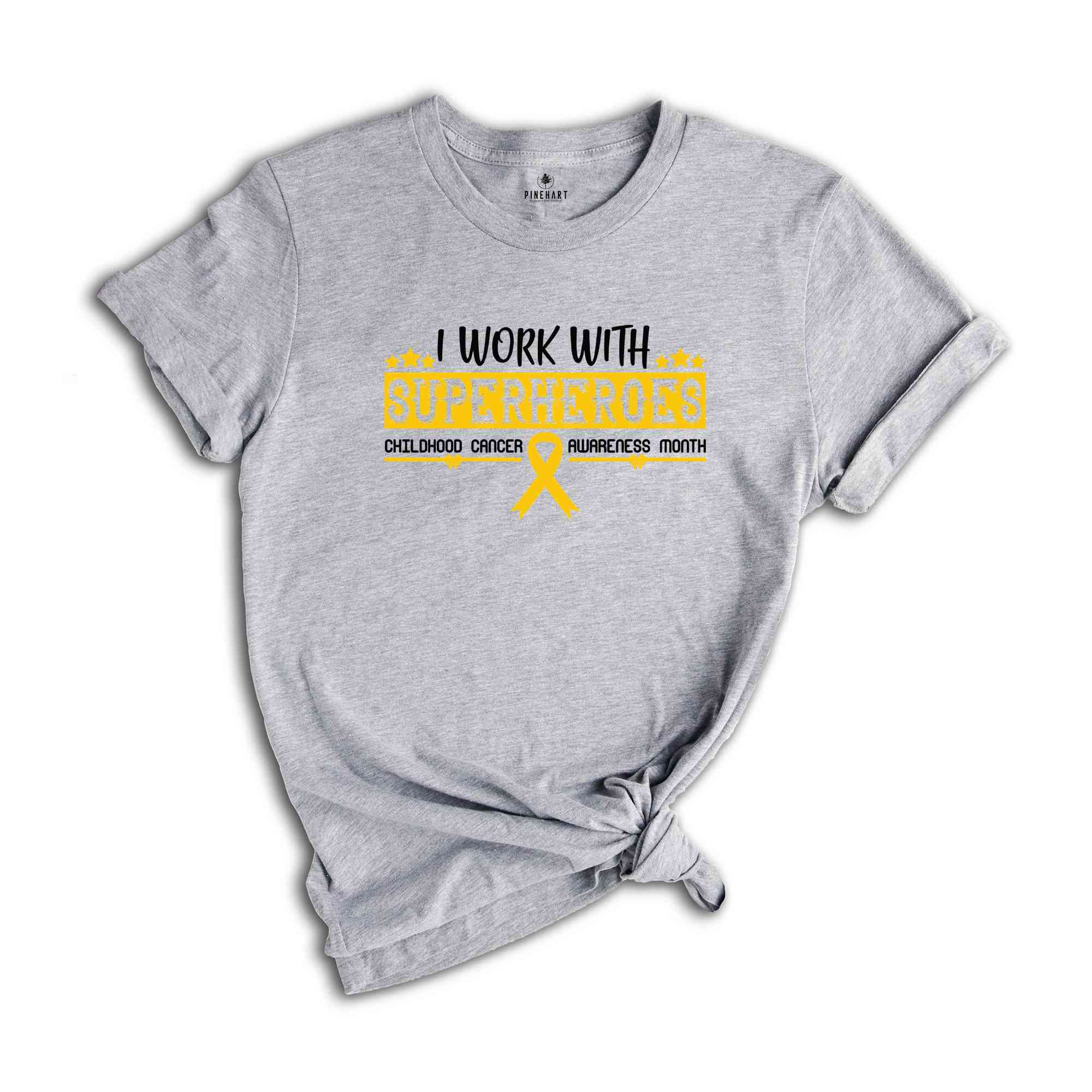 I Work With Superheroes T-Shirt, Childhood Cancer Awareness Month Shirt, Child Cancer Shirt, Gold Ribbon Tee