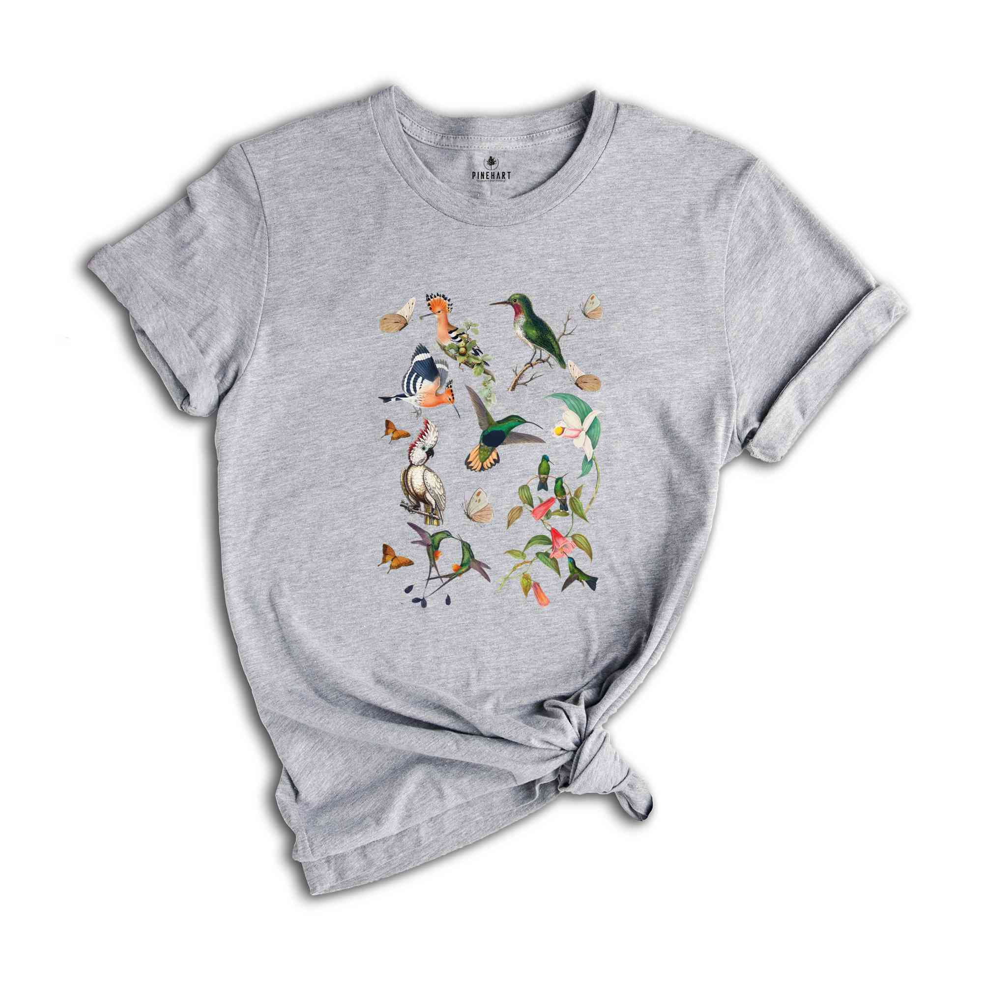 Vintage Birds Shirt, Butterflies Shirt, Nature Inspired Tee, Nature Lover Shirt, Nature Lover Gift, Vintage Style Shirt