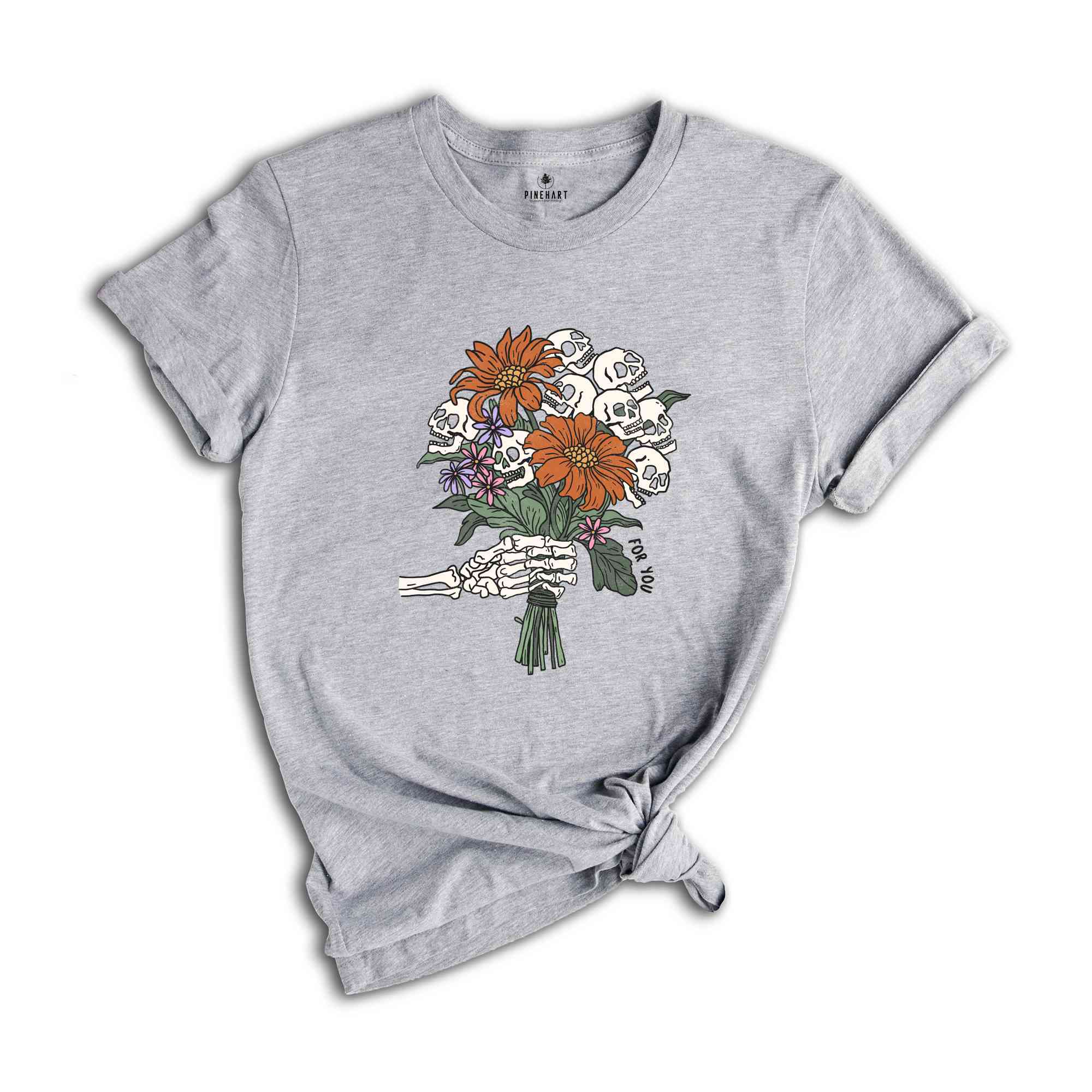 Skeleton Flower Shirt, Skeleton Hand Flower T-Shirt, Halloween Flower Bouquet Tee, Skull Bouquet Shirt, Floral Halloween Shirt