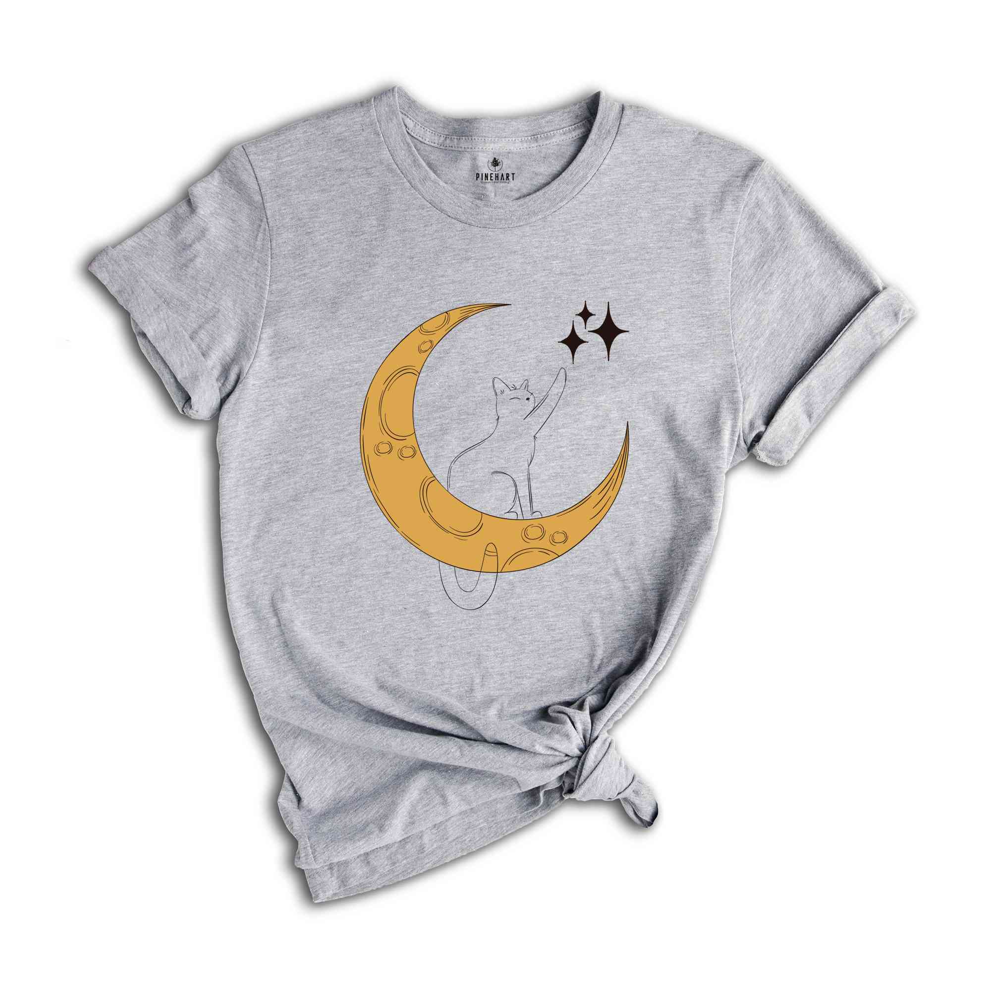 Cat With Moon, Cat With Stars, Cat T-shirt, Night Shirt, Cute Cat Shirt, Cute Shirt, Trendy Shirt, Happy Night T-shirt