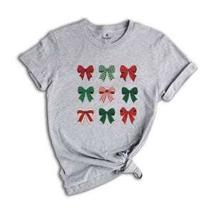 Christmas Bow Shirt, Red Green Bow Christmas Tee, Christmas Vibes Shirt, Girly Christmas Shirt, New Year Gifts, Christian Shirt