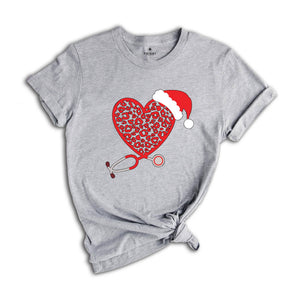 Heart Stethoscope Shirt, Christmas T-Shirt, Nurse Christmas Shirt, Christmas Gift for Nurse, Stethoscope Christmas Tee, Nurse Life Shirt