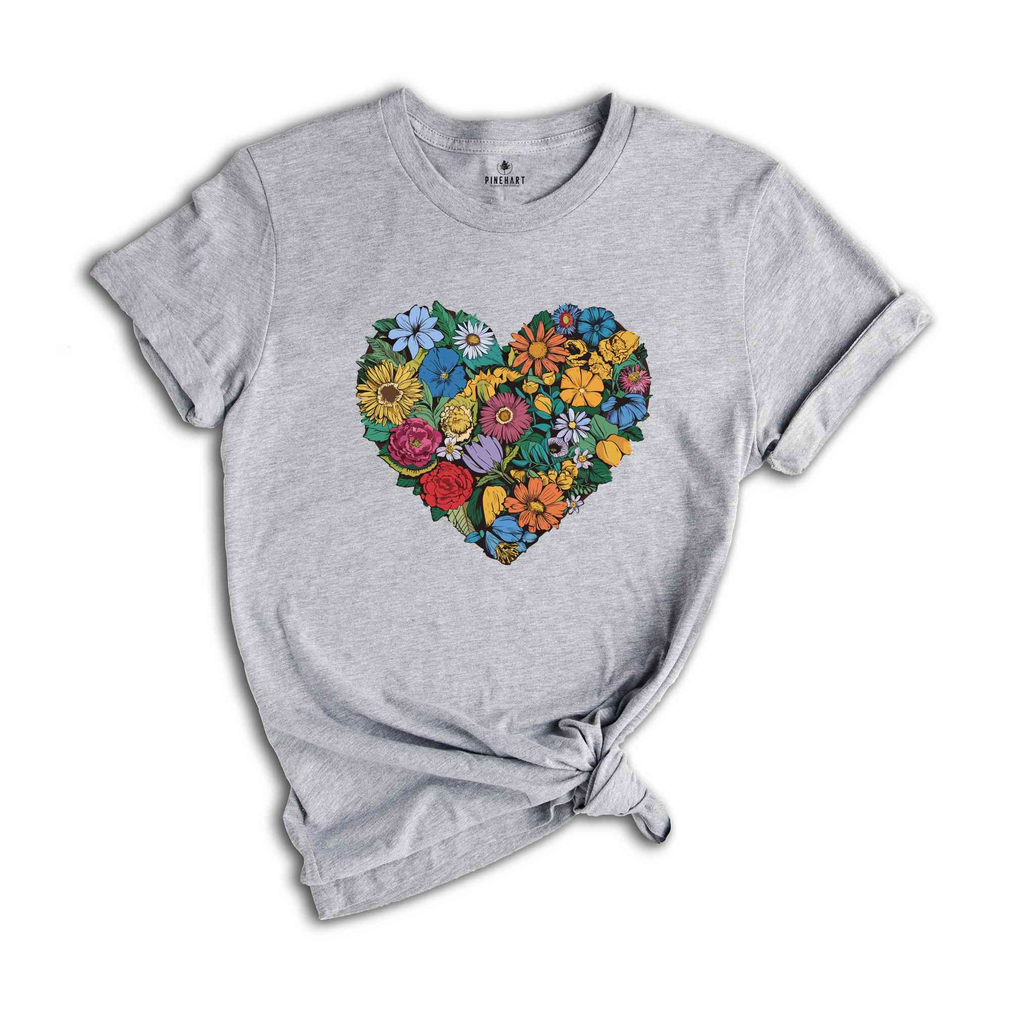 Flower Heart TShirt, Wild flowers, Flower Shirt, Sunflower tshirt T-Shirts, Love Shirt, Floral Heart Shirt