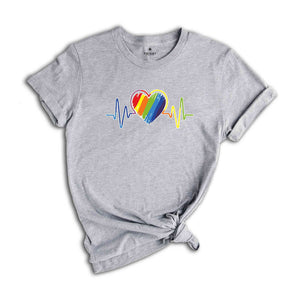 Pride Heart Shirt, Colored Heartbeat Tee, LGBTQ+ Heart T-Shirt, Pride Month, Love is Love Tee, Cute Pride Shirt, Bisexual T-Shirt