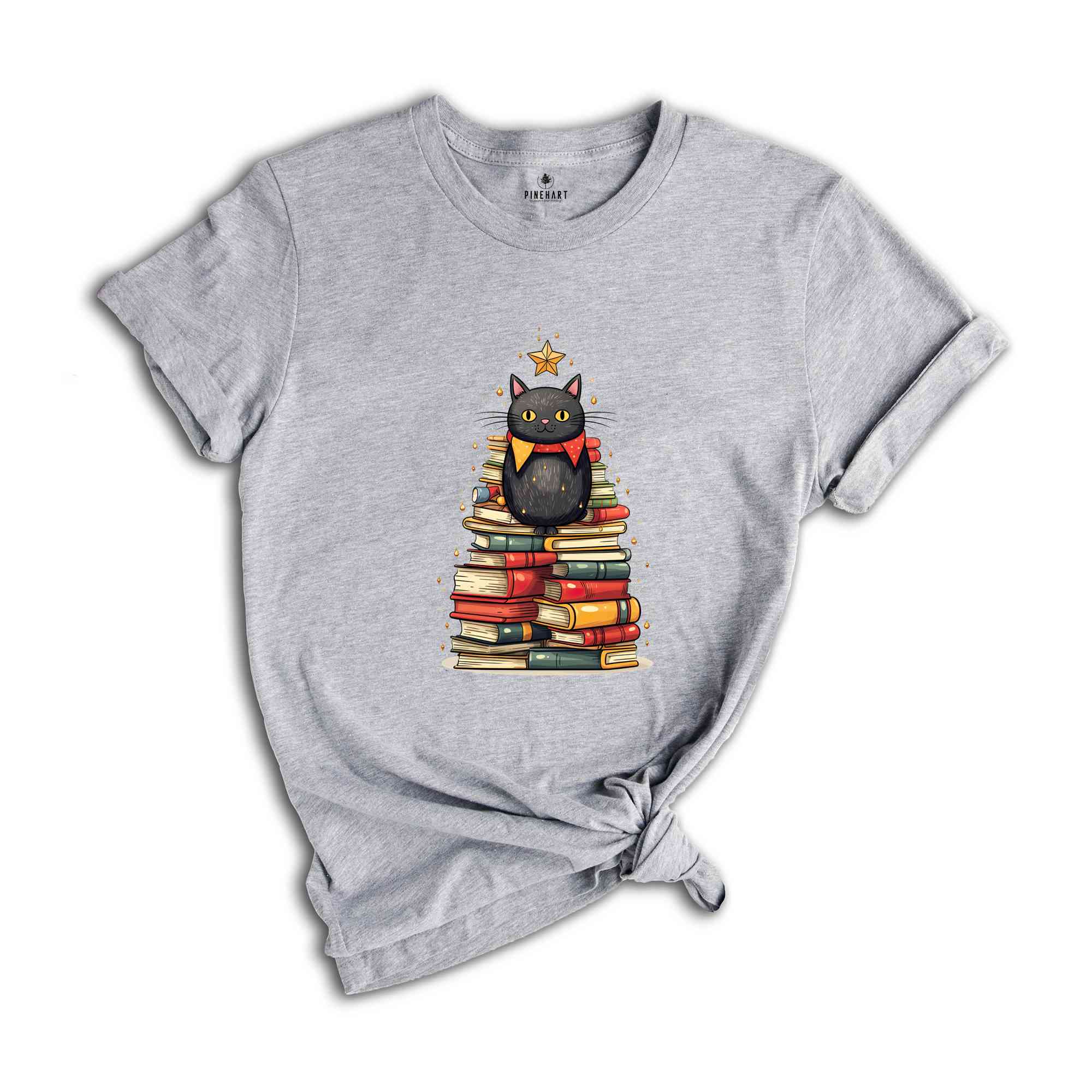 Christmas Cat Shirt, Book Tree Shirt, Cat Lover Shirt, Bookworm Shirt, Librarian Shirt, Christmas Gift, Christmas Party Shirt, Christmas Tee