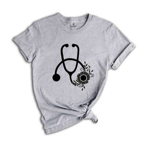 Cute Nurse T-Shirt, Floral Stethoscope T Shirt, Nursing School Gift, Healthcare Gift, Medicine Shirt, Doctor Tshirt, Medical Assistant Tees