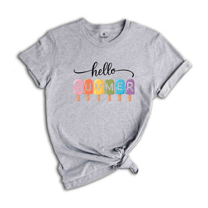 Hello Summer T-Shirt, Popsicle Summer Shirt, Colorful Holiday T-Shirt, Family Vacation Apparel, Summer Vibes Shirt