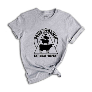 Eat Meat Repeat tshirt, Carnivore Pyramid Shirt, Meat Lovers Shirt, Funny Foodie Shirt, Animal Tshirt