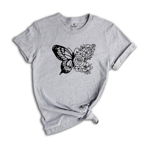 Floral Butterfly Shirt, Gardener Shirt, Gift For Ladies, Gift For Mom, Flower Lover Shirt, Beautiful Butterfly Shirt, Feminine Shirt