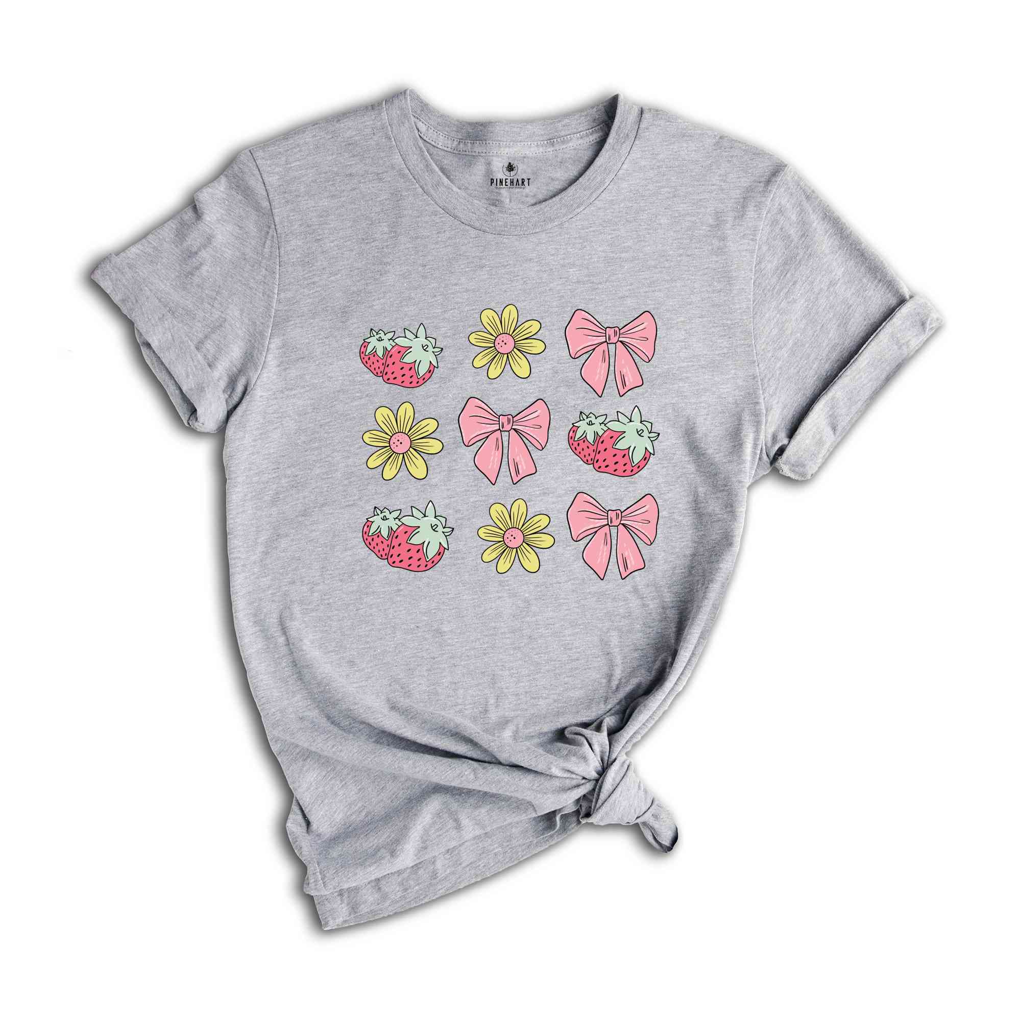 Summer Vibes Shirt, Floral Pink Bows Strawberry Shirt, Cute Summer Shirt, Summer Trendy Tee, Cottegecore Shirt