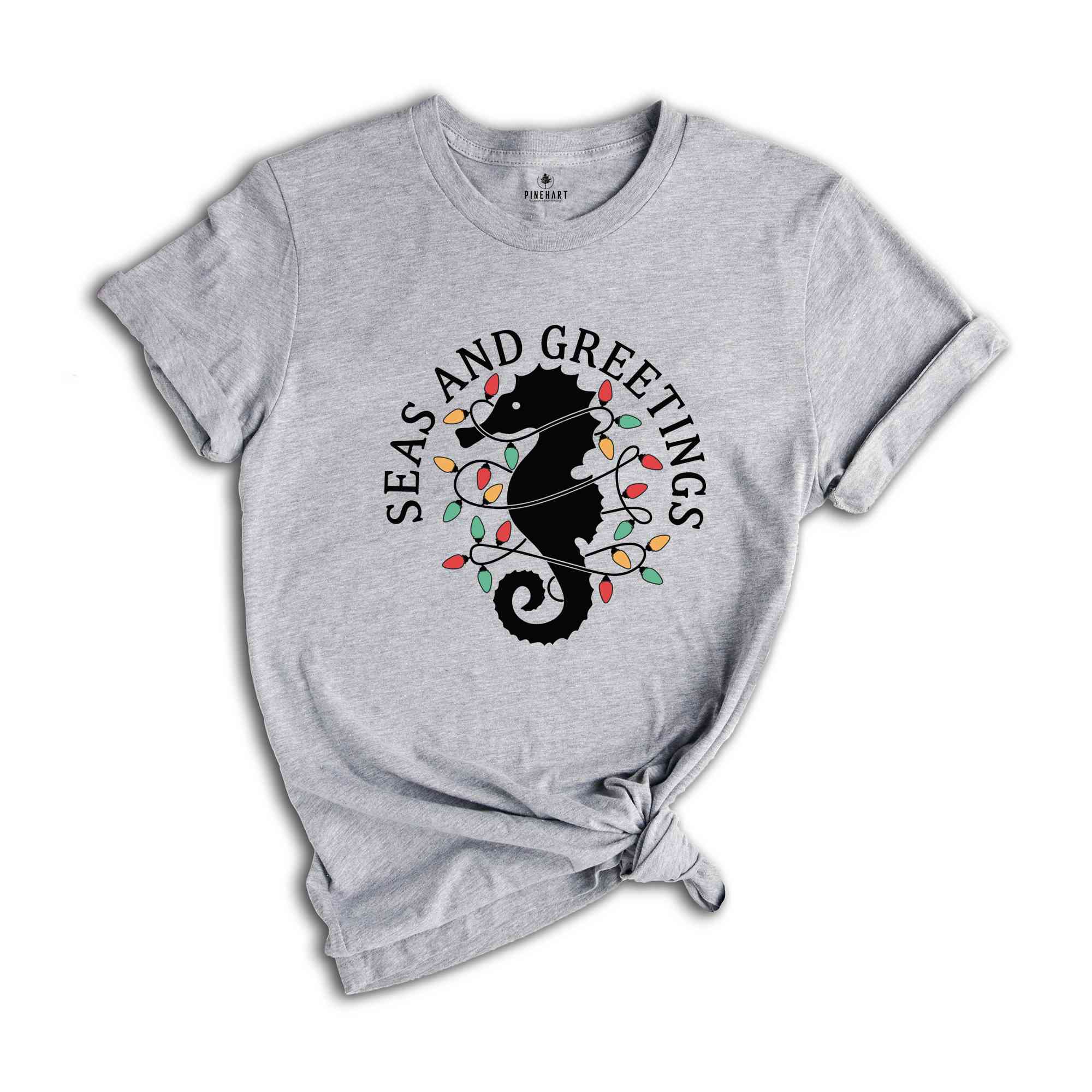 Seas and Greetings Shirt, Beach Christmas Shirt, Seahorse T-Shirt, Christmas Mermaid Shirt, Holiday Apparel, Ocean Shirt