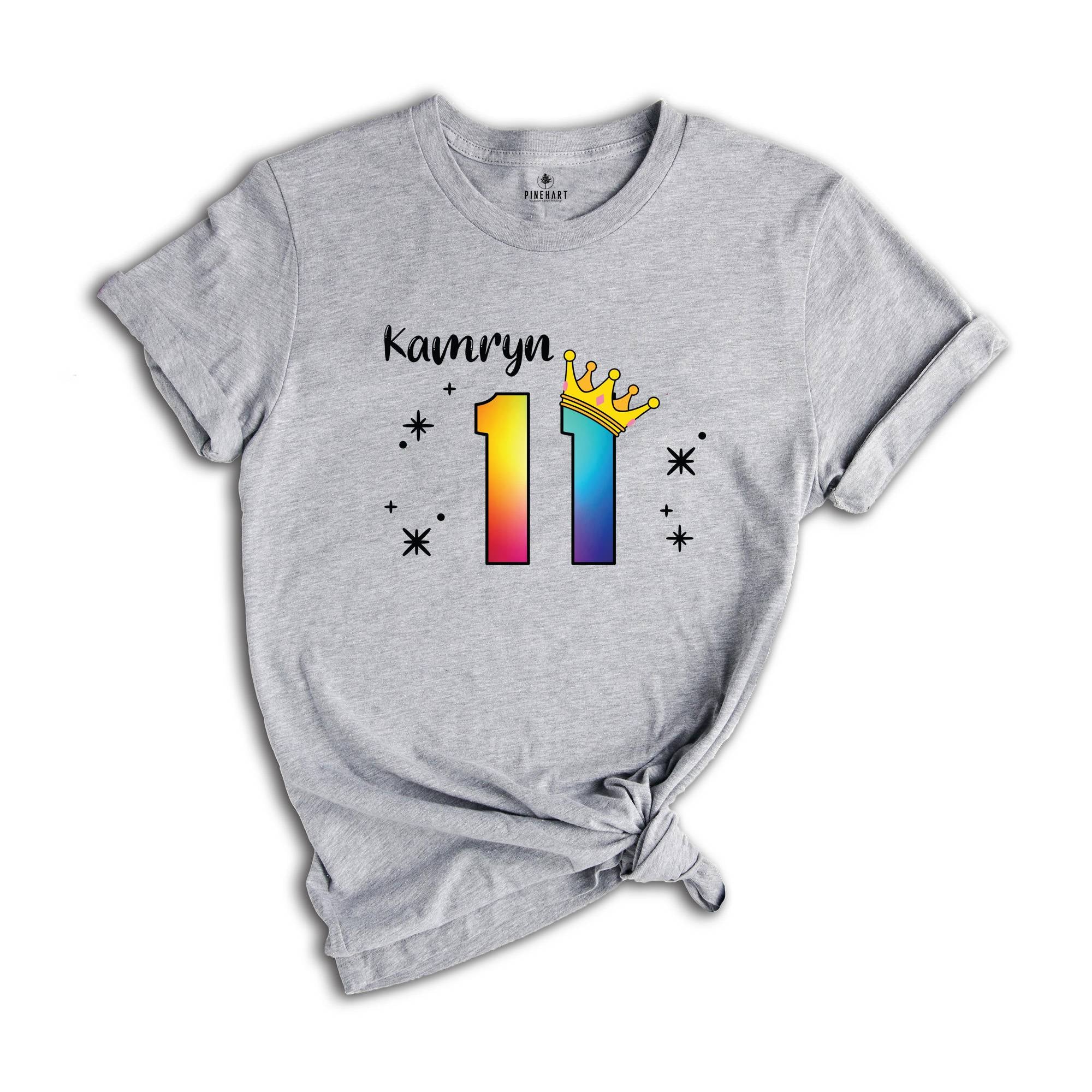 Personalized Names 11 Birthday Shirt, Crown 11th Birthday Shirt, Rainbow Birthday Shirt, Birthday Party Shirt, Toddler Birthday Shirt