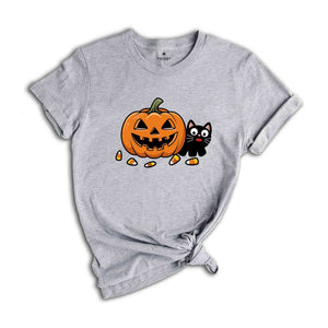 Black Cat And Pumpkin Shirt, Halloween Shirt, Vintage Black Cat Shirt, Fall Shirt, Spooky Season Shirt, Funny Halloween Shirt