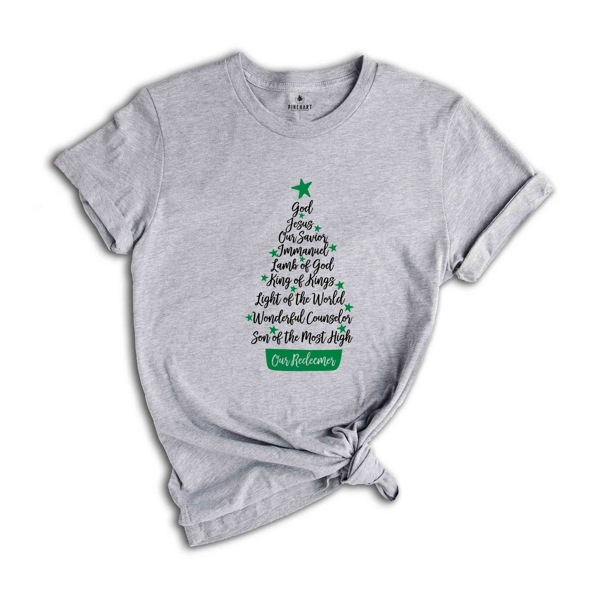 Names of Jesus Christmas Tree Shirt, Christmas Jesus Shirt, Names of God Shirt, Christian Christmas Shirt, Christmas Family Tee