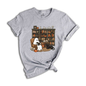 Halloween Library Shirt, Ghost Reading Book Shirt, Halloween Bookshelf Tee, Ghostly Bookish Shirt, Cute Ghost Book Gifts, Book Lover Hallowe