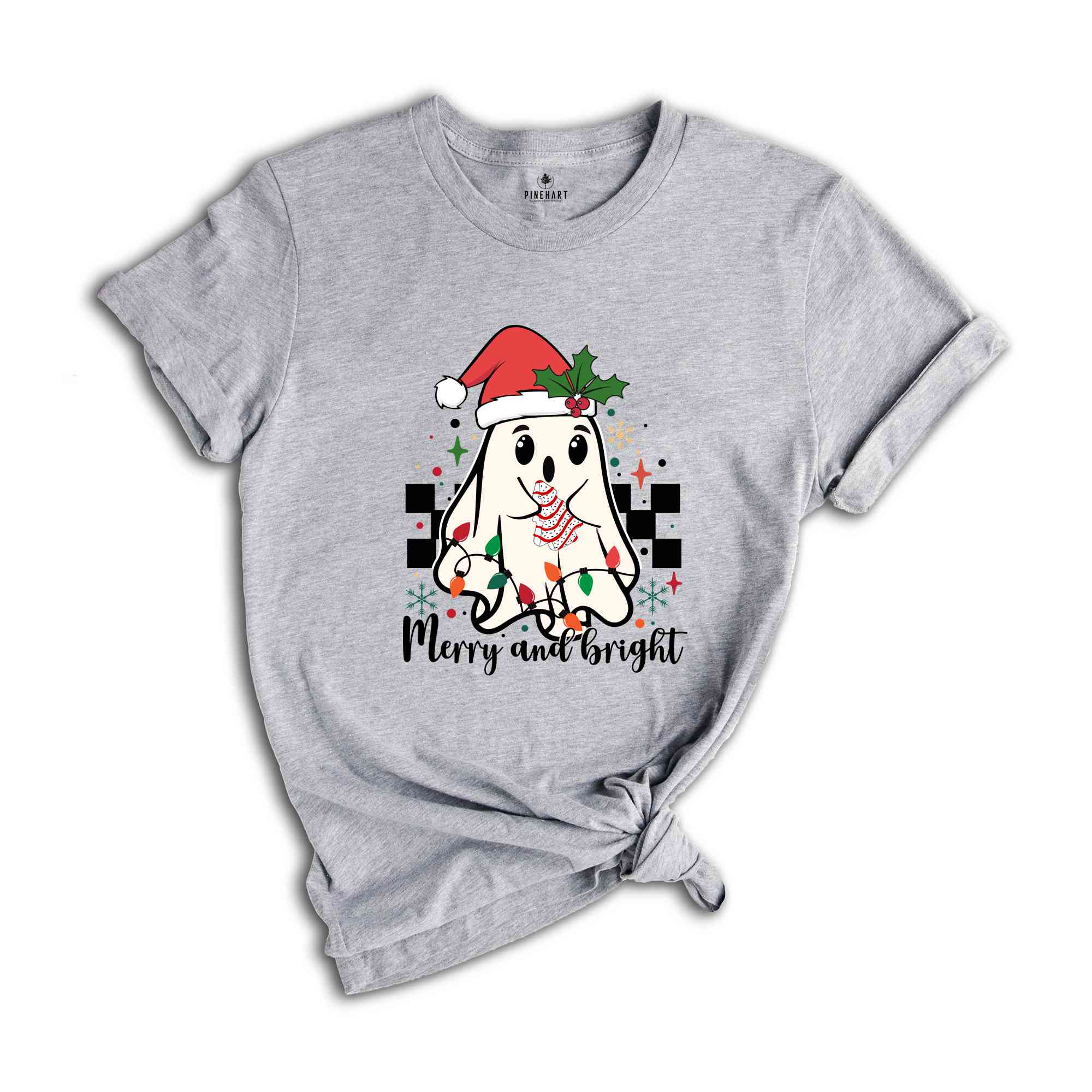 Cute Ghost Merry And Bright Shirt, Christmas Ghost Shirt, Christmas Lights Shirt, Christmas Gift, Boo Ghost Shirt, Happy Christmas Shirt