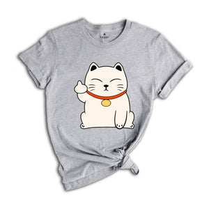 Maneki Neko Cat Middle Finger For You T-shirt, Japanese Cat Shirt, Cute Kawaii Lucky Cat Gift, Wish Me Luck, Funny Cat Gift, Lucky Cat Shirt